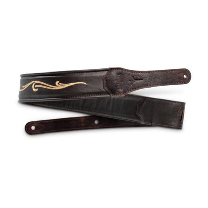 Taylor Spring Vine 2.5 in. Embroidered Leather Guitar Strap - Chocolate Brown