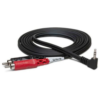 Hosa - CMR-203R - 3 ft Stereo Breakout Cable - 3.5mm TRS Male to Dual RCA Male - Right Angle