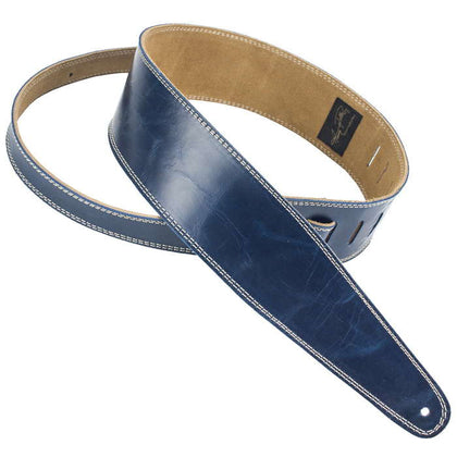 Henry Heller HPDL25-BLU Double Stitched Leather 2.5 in. Guitar Strap - Vintage Blue with Cream Stitching