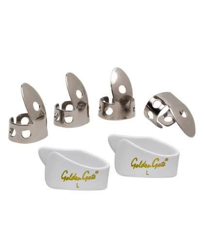 Golden Gate NP1-8W Thumb and Finger Pick Pack – Stainless Steel/White – Large
