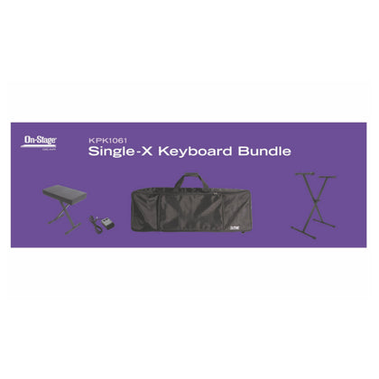 On-Stage KPK1061 Bundle w/ Single-X Keyboard Stand, Deluxe Bench, 61-Key Bag, and Sustain Switch Pedal