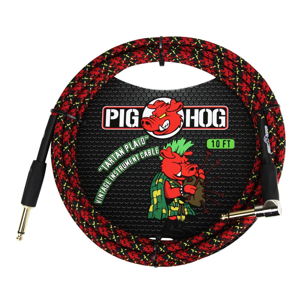 Pig Hog PCH10PLR Woven Right-Angle Instrument Cable - Tartan Plaid - 10 ft.