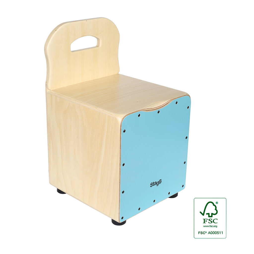 Stagg Basswood Kid's Cajón w/ EasyGo Backrest - Blue Front Board
