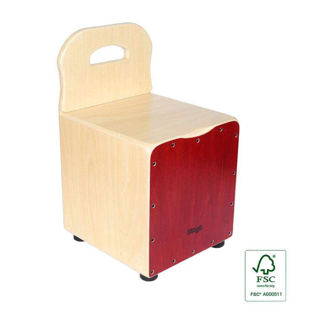 Stagg Basswood Kid's Cajón w/ EasyGo Backrest - Red Front Board