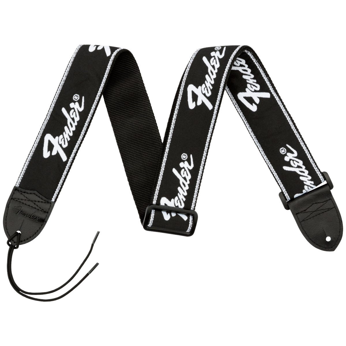 Fender Running Logo Strap - Black/White Logo - 2in - Bananas at Large®