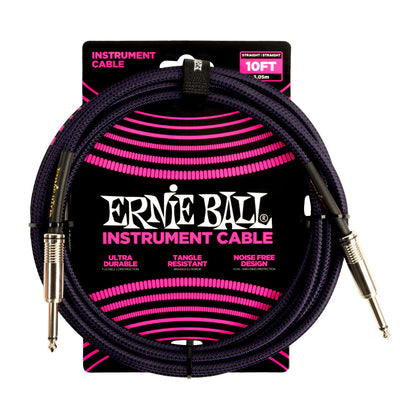 Ernie Ball Braided Instrument Cable- Straight/Straight - 10 ft. - Purple/Black