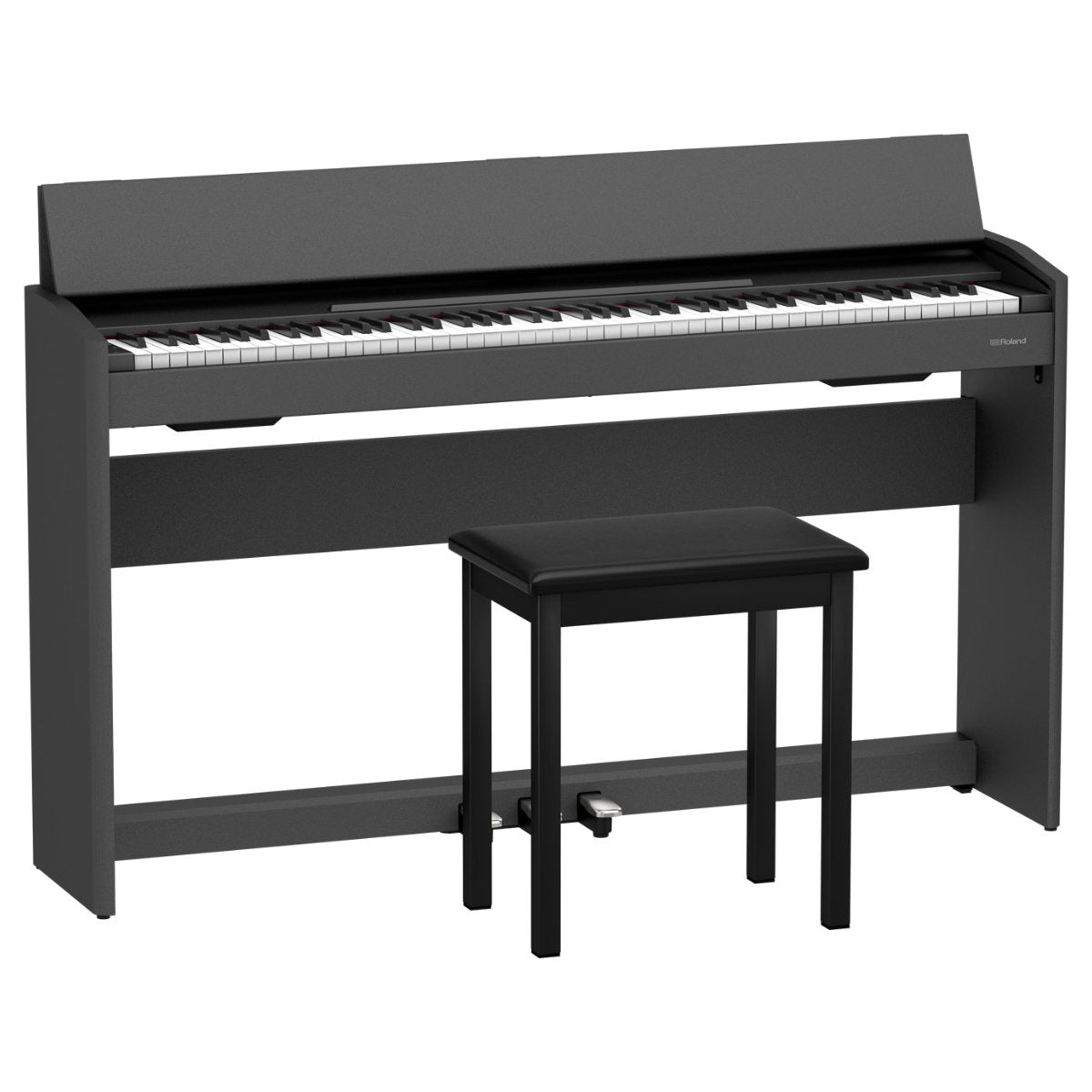 Roland F-107 Digital Upright Piano with Stand, Bench, and Pedals - Black - Bananas at Large®