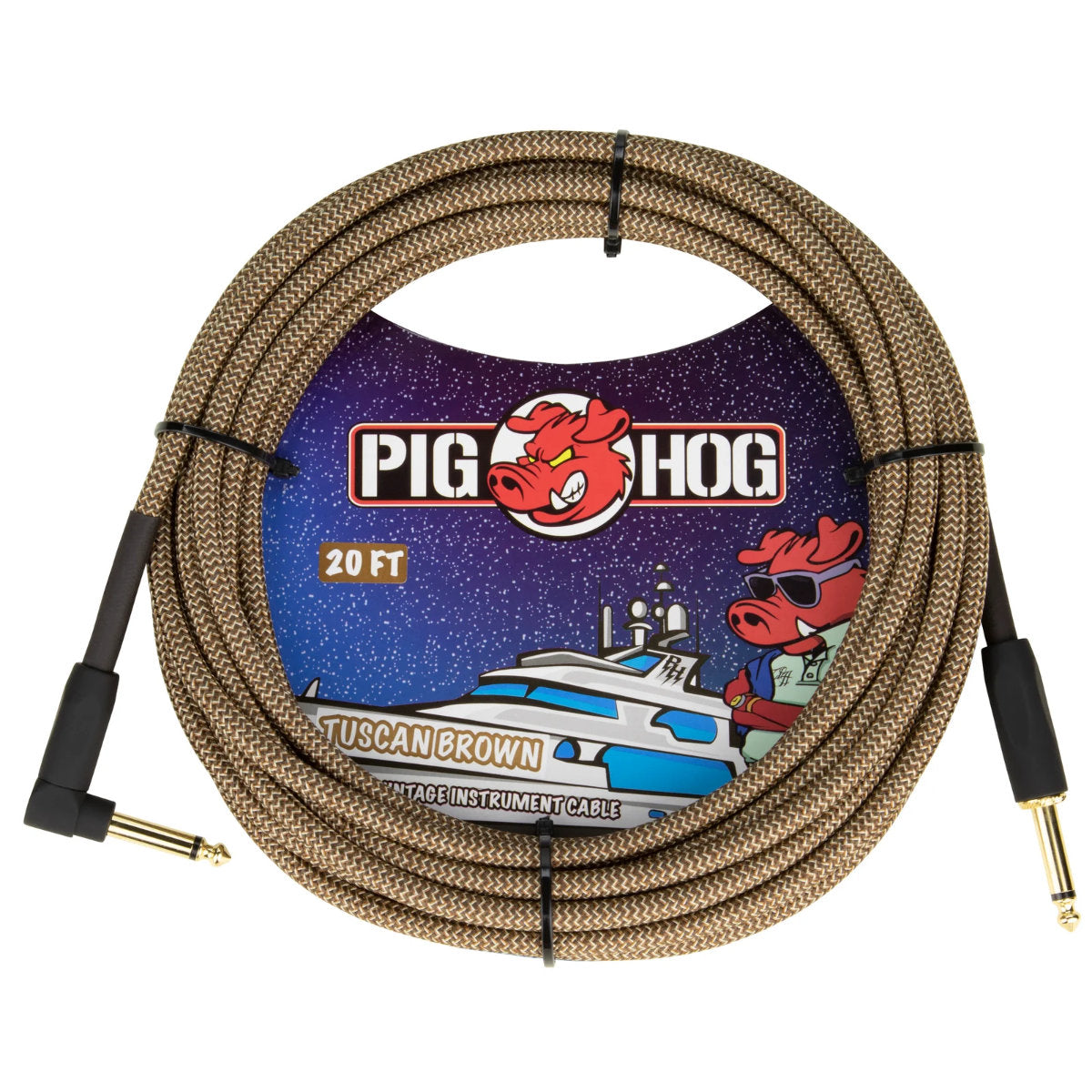 Pig Hog Instrument Cable - Right Angle - Tuscan Brown - 20 ft.