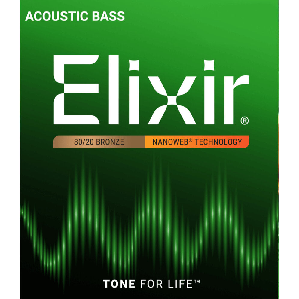 Elixir 80/20 Bronze 4-String Acoustic Long Scale Bass Strings w/ NANOWEB Technology - Light 45-100