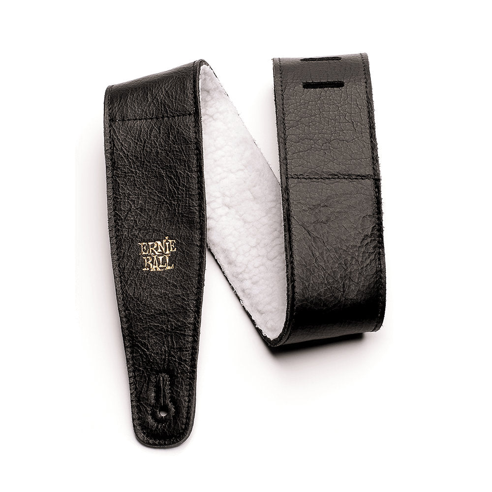 Ernie Ball 2.5in Italian Leather w/Fur Padding Guitar/Bass Strap - Black - Bananas at Large®