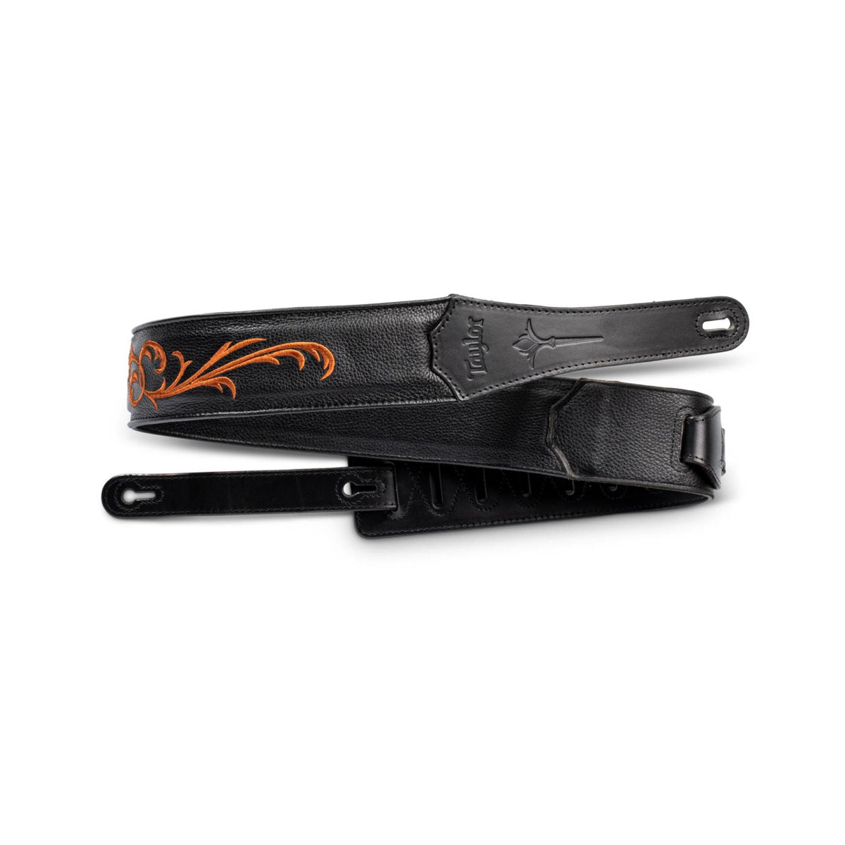 Taylor Nouveau Embroidered Leather Guitar Strap - Black Leather - 3in