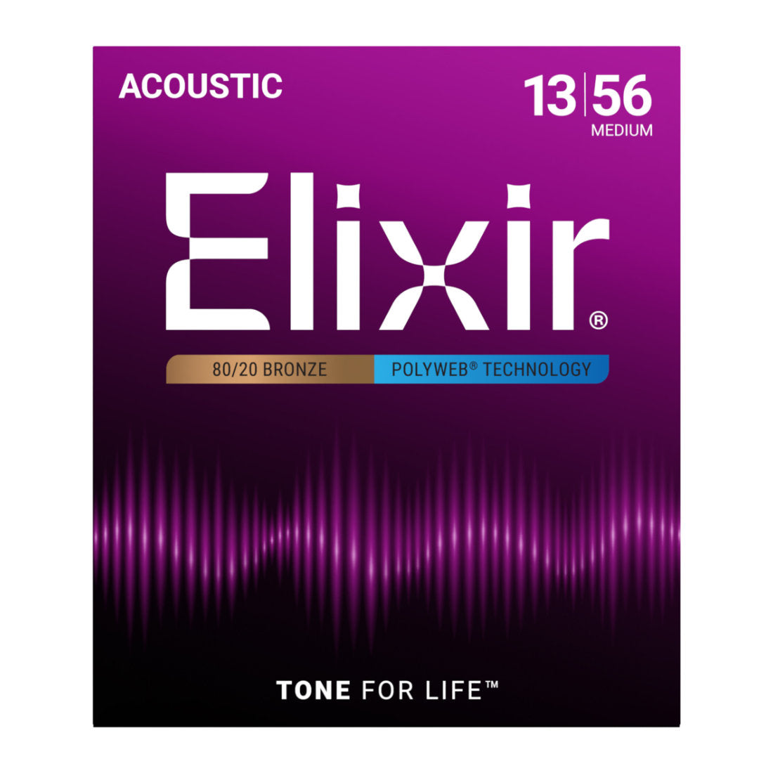 Elixir 11100 Acoustic Guitar Strings 80/20 Bronze w/ Polyweb Coating - Medium 13-56