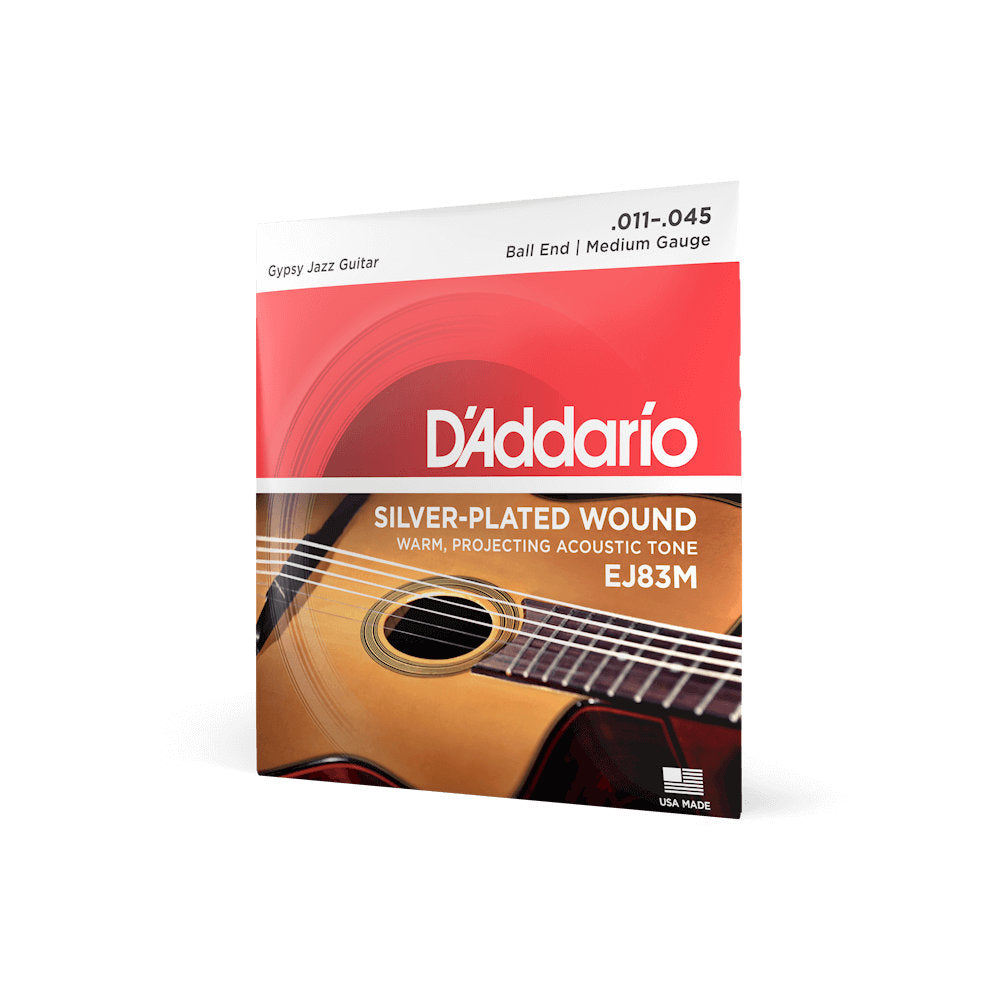 D’Addario EJ83M Medium Ball End Acoustic Guitar Strings - Gypsy Jazz Guitar - Silver-Wound - 11-45 - Bananas at Large®