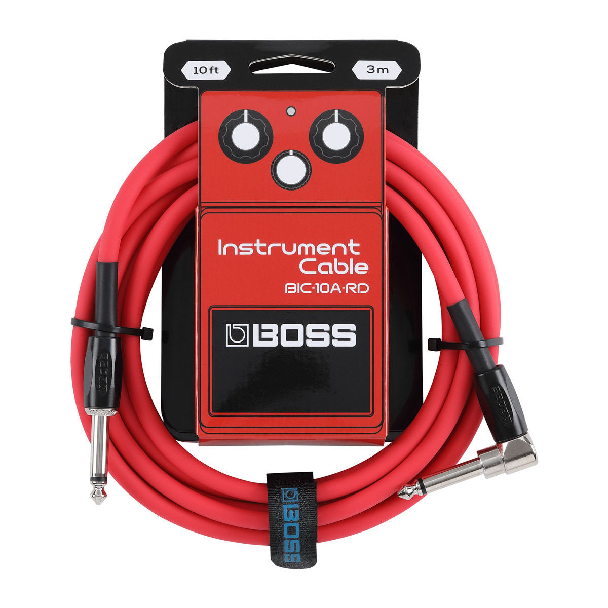 BOSS BIC-10A-RD Instrument Cable - Straight to Angled - Red - 10ft