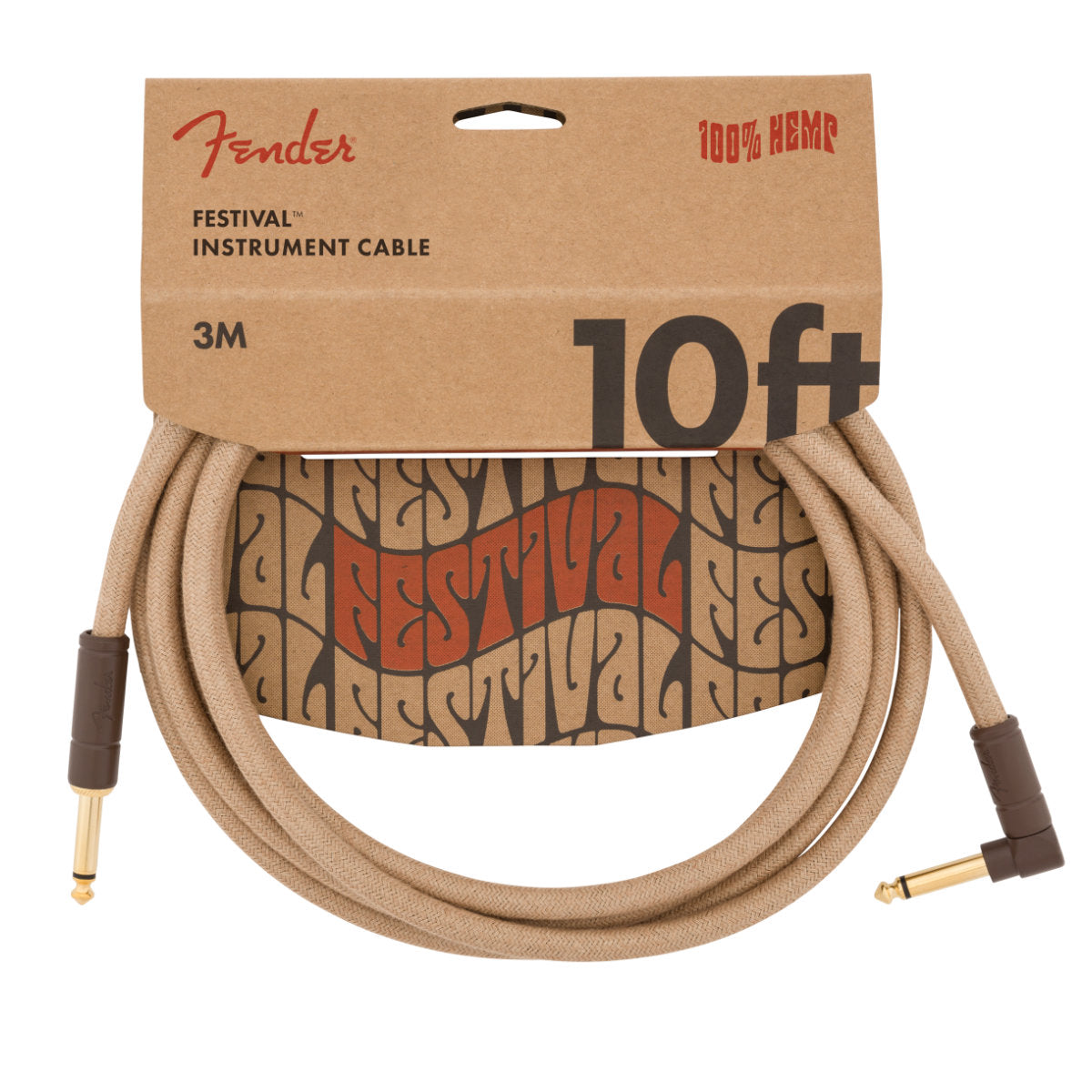 Fender Festival Hemp Instrument Cable - 10 ft. - Straight/Angle - Pure Hemp - Natural