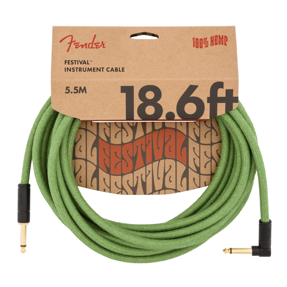 Fender Festival Hemp Instrument Cable - Straight/Angle - 18.6in - Pure Hemp - Green - Bananas at Large®