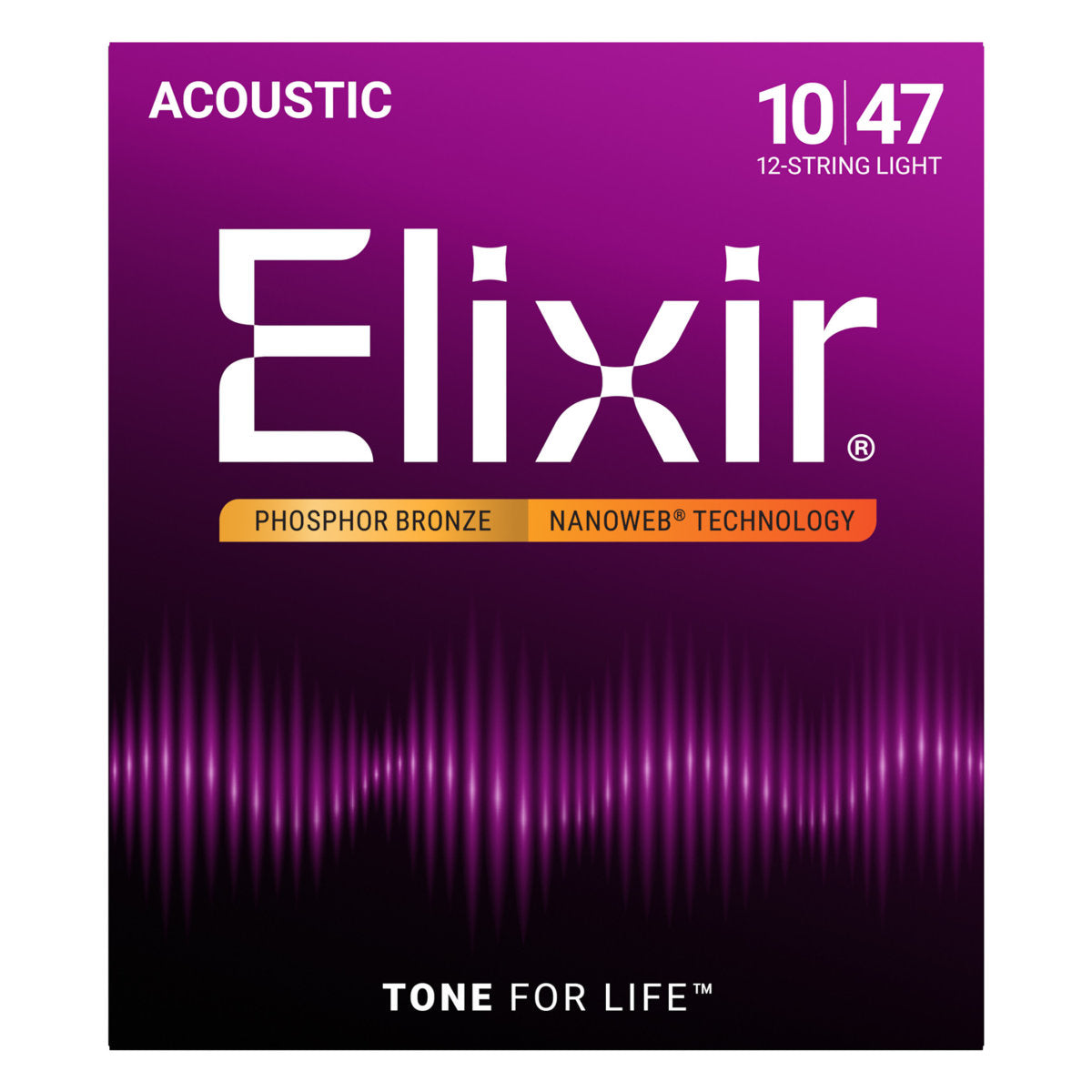 Elixir 16152 Acoustic Guitar Strings Phosphor Bronze w/ Nanoweb Coating - 12-String Light 10-47 - Bananas at Large®
