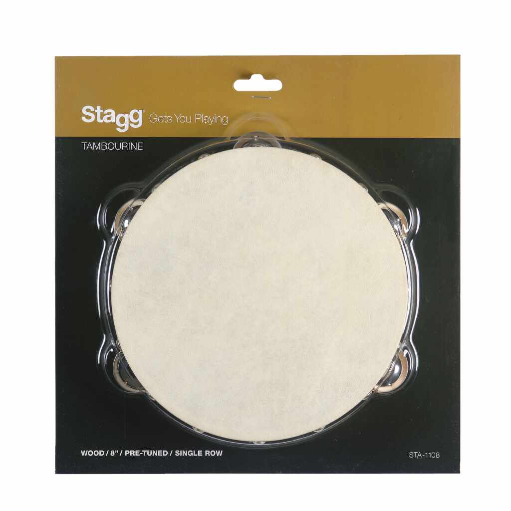 Stagg Pre-Tuned Wooden Tambourine - 8in - 1 Row of Jingles - Bananas at Large®