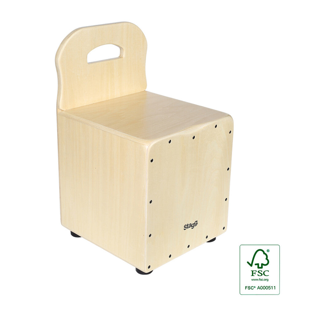 Stagg Basswood Kid's Cajón w/ EasyGo Backrest - Natural-Coloured Front Board - Bananas at Large®