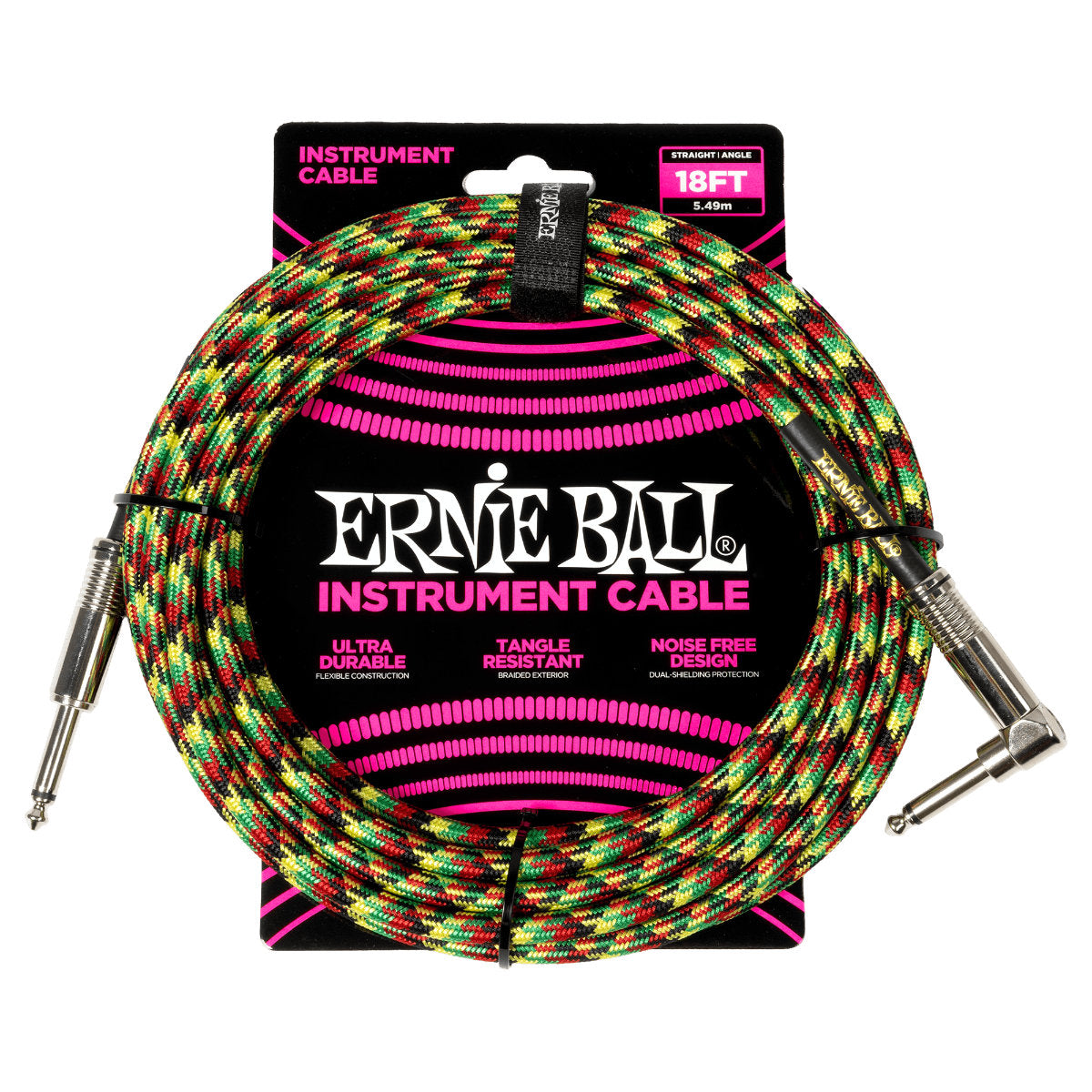 Ernie Ball Braided Instrument Cable - Straight/Angle - 18ft - Good Vibrations