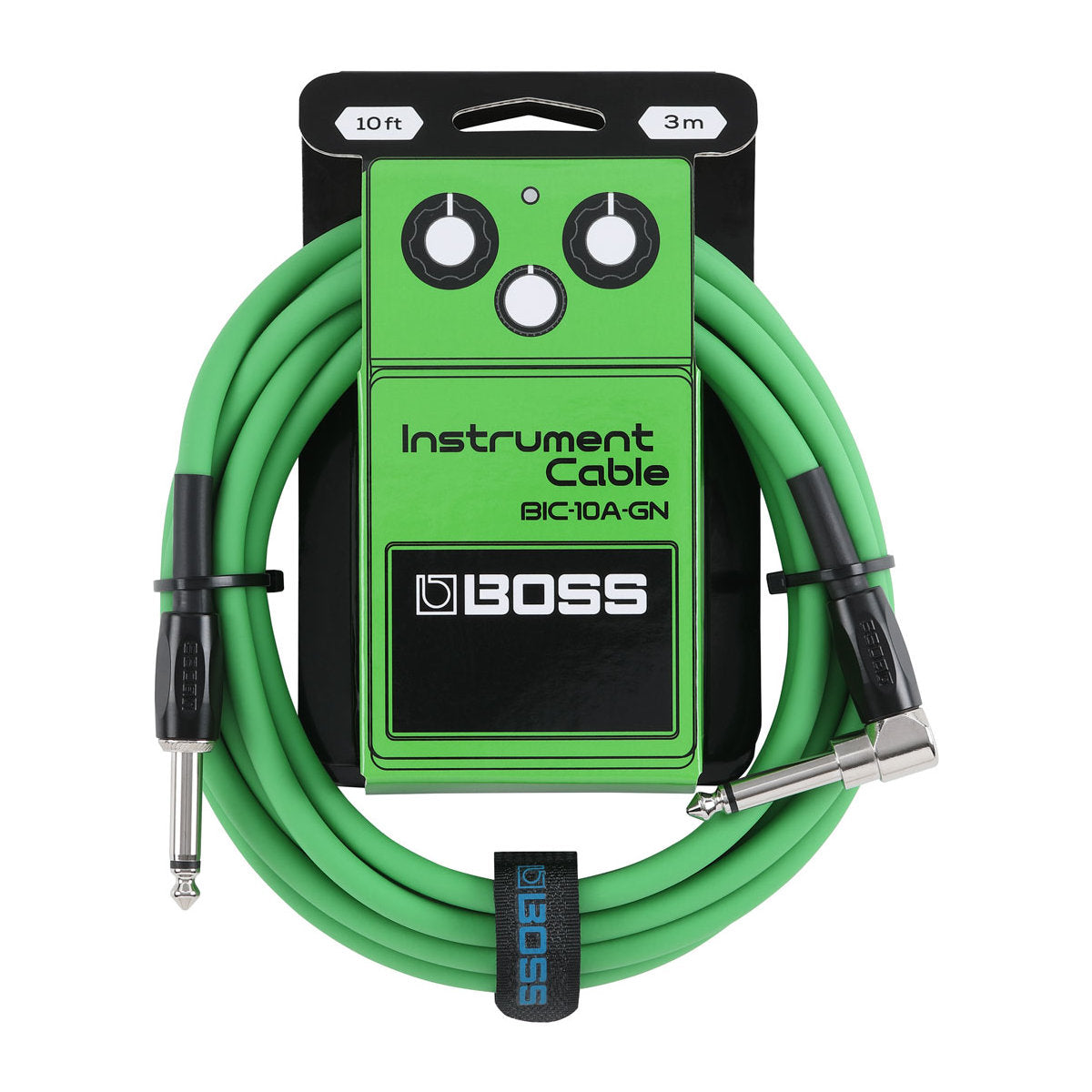 BOSS BIC-10A-GN Instrument Cable - Straight to Angled - Green - 10ft