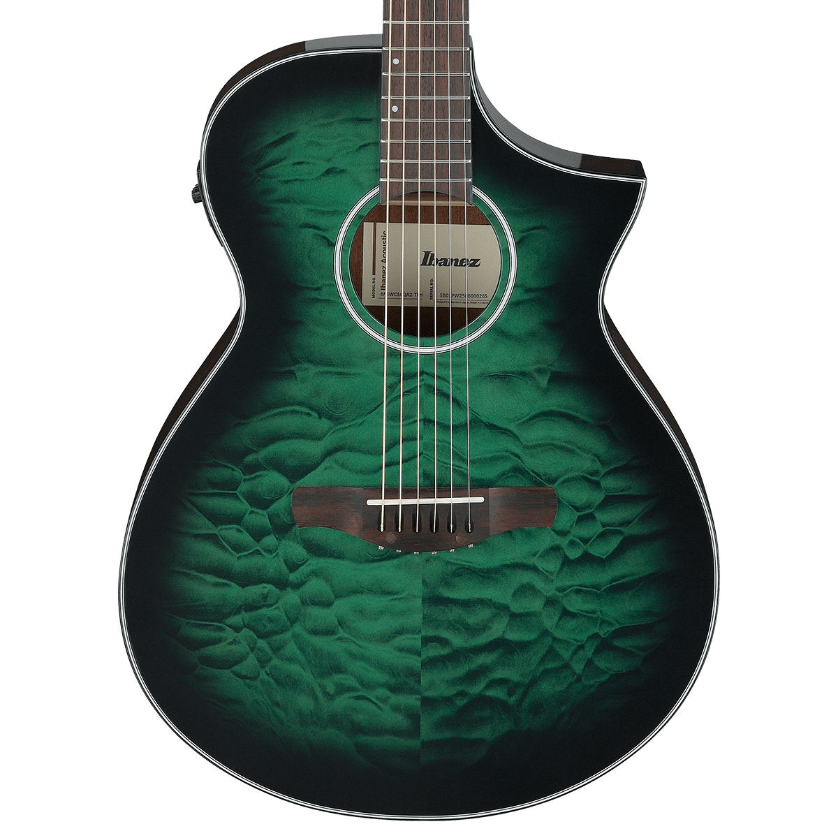 Ibanez AEWC16QA Acoustic-Electric Guitar - Transparent Emerald Burst High Gloss/Natural High Gloss
