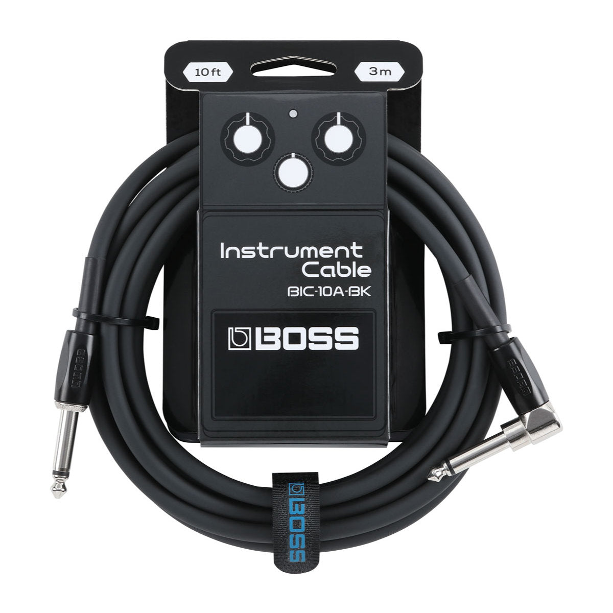 BOSS BIC-10A-BK Instrument Cable - Straight to Angled - Black - 10ft - Bananas at Large®