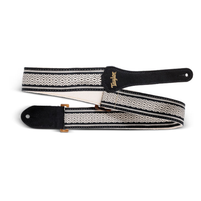 Taylor Academy Strap Jacquard Leather & Cotton Guitar Strap - 2in - White/Black/Amber Buckle - Bananas at Large®