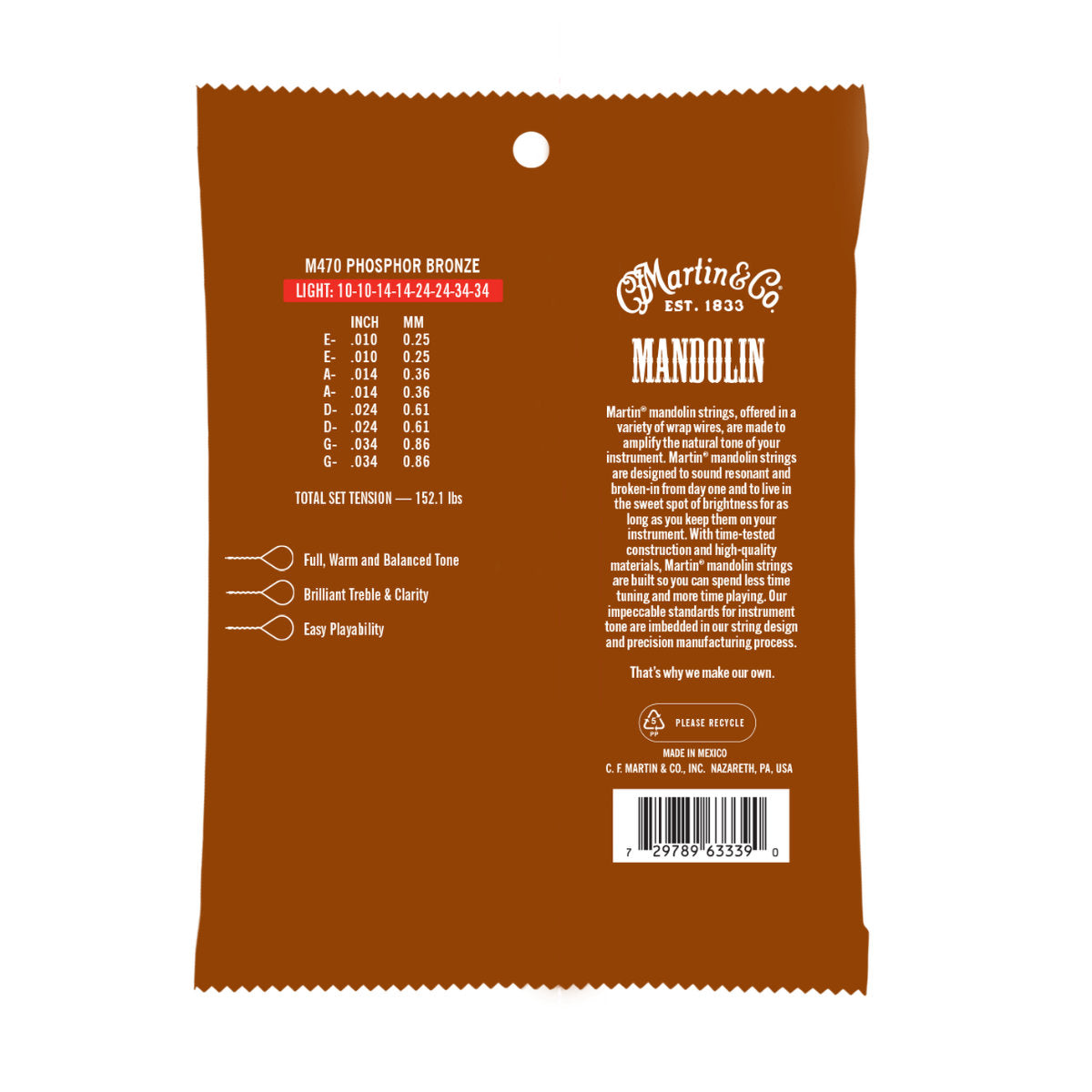 Martin M470 Mandolin Strings - Phosphor Bronze - 8-Strings - Light
