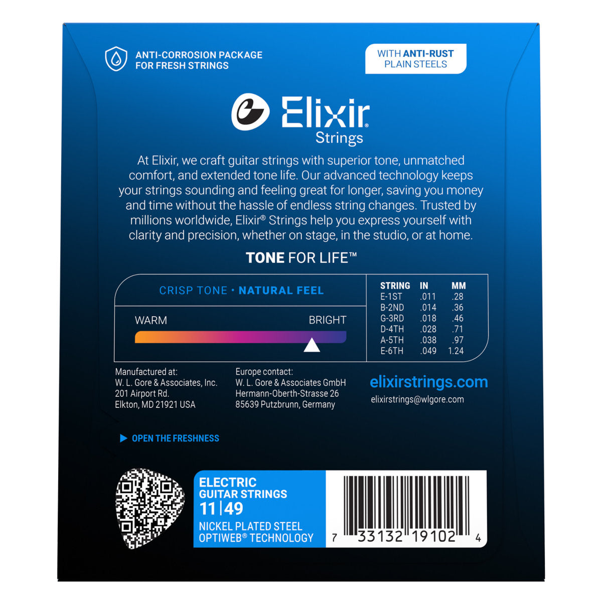 Elixir 19102 Electric Guitar Strings Nickel Plated Steel w/ Optiweb Coating - Medium 11-49 - Bananas at Large®