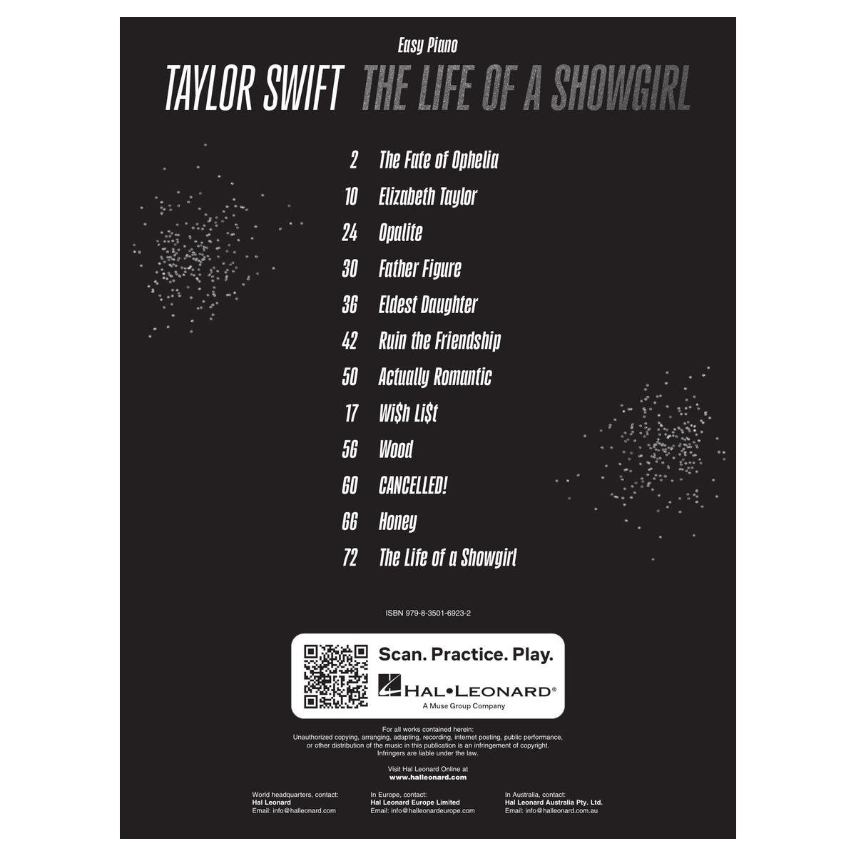 Hal Leonard Taylor Swift - The Life of a Showgirl Easy Piano Songbook Softcover