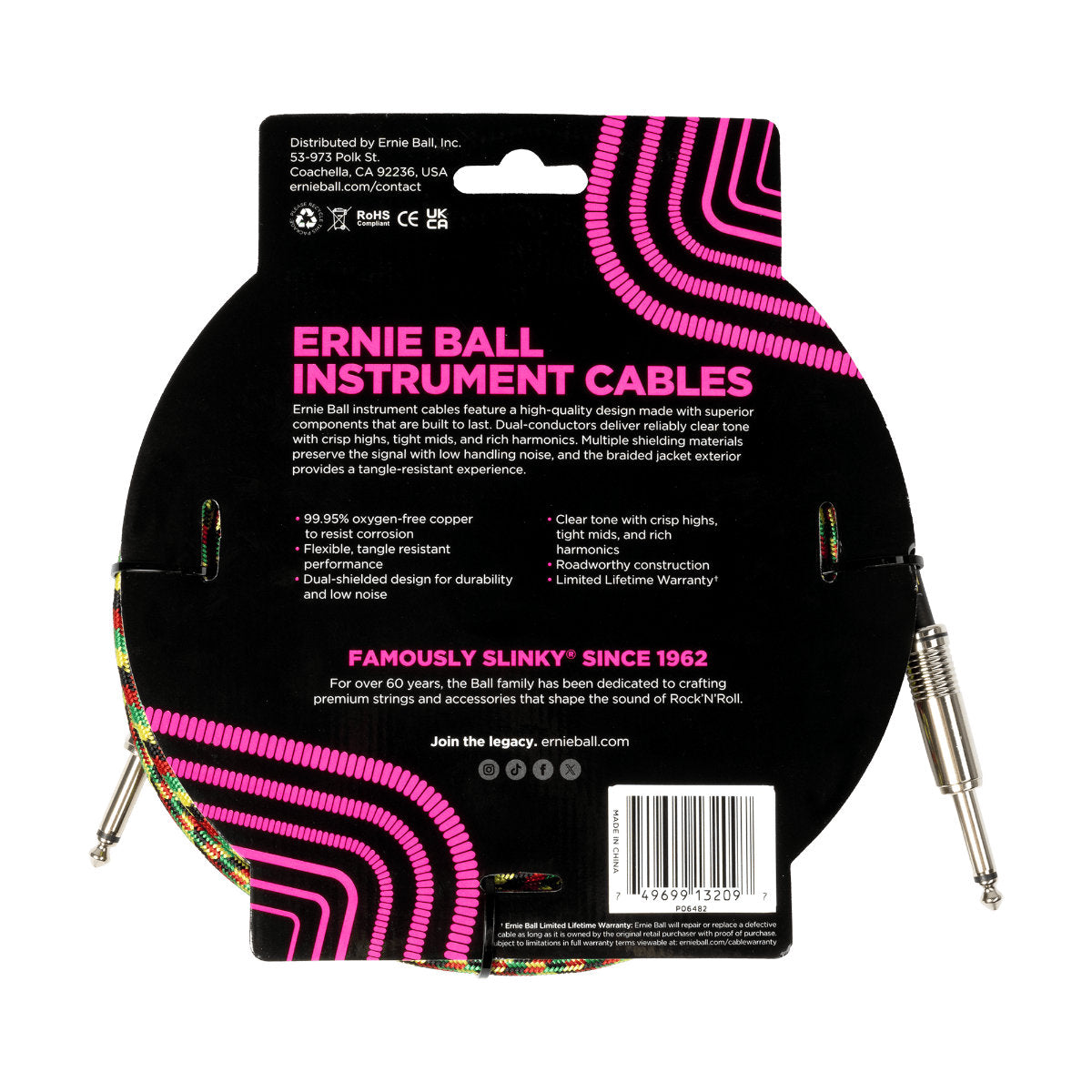 Ernie Ball Braided Instrument Cable - Straight/Straight - 18ft - Good Vibrations