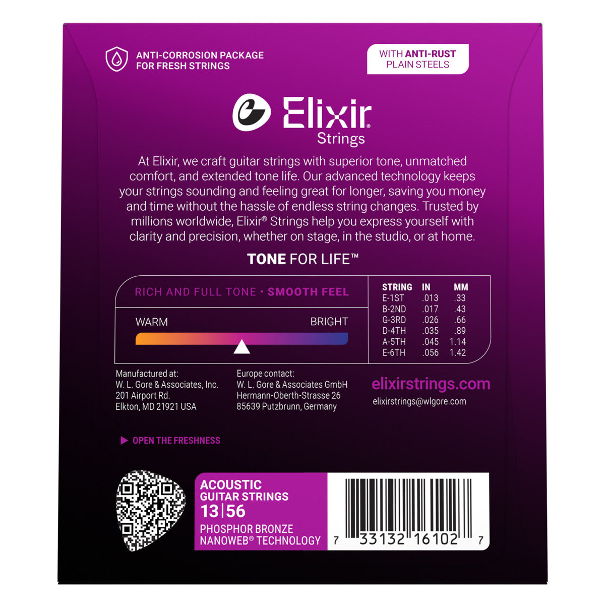 Elixir 16102 Acoustic Guitar Strings Phosphor Bronze w/ Nanoweb Coating Strings - Medium 13-56 - Bananas at Large®