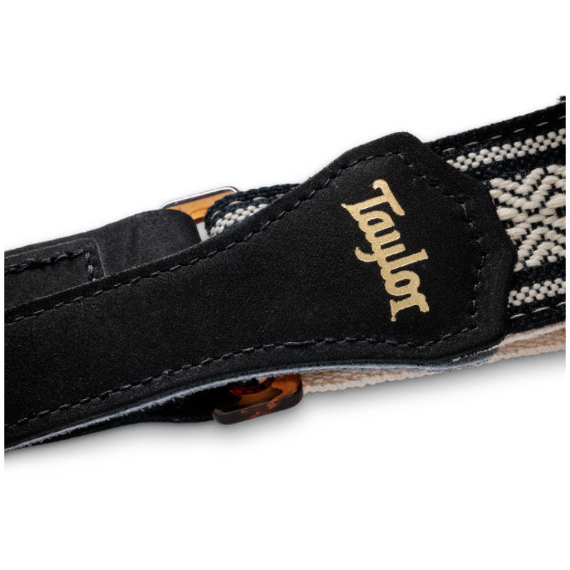 Taylor Academy Strap Jacquard Leather & Cotton Guitar Strap - 2in - White/Black/Amber Buckle - Bananas at Large®