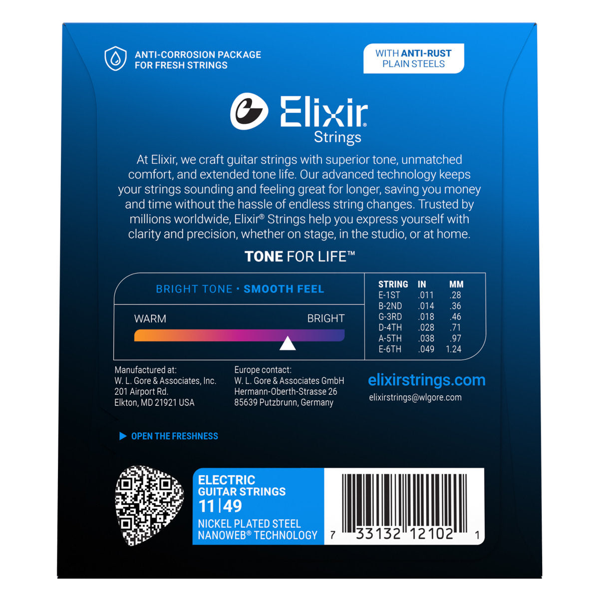 Elixir 12102 Electric Guitar Strings Nickel Plated Steel w/ Nanoweb Coating - Medium 11-49 - Bananas at Large®