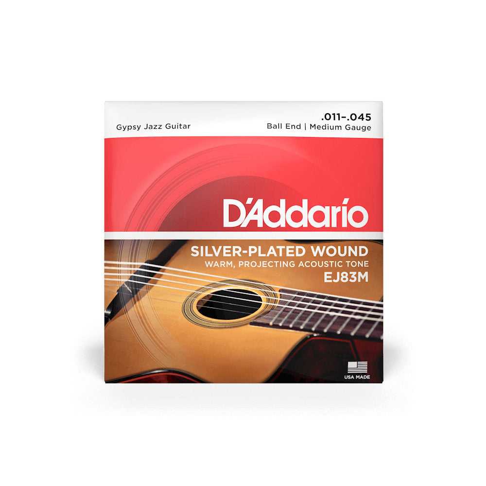 D’Addario EJ83M Medium Ball End Acoustic Guitar Strings - Gypsy Jazz Guitar - Silver-Wound - 11-45 - Bananas at Large®