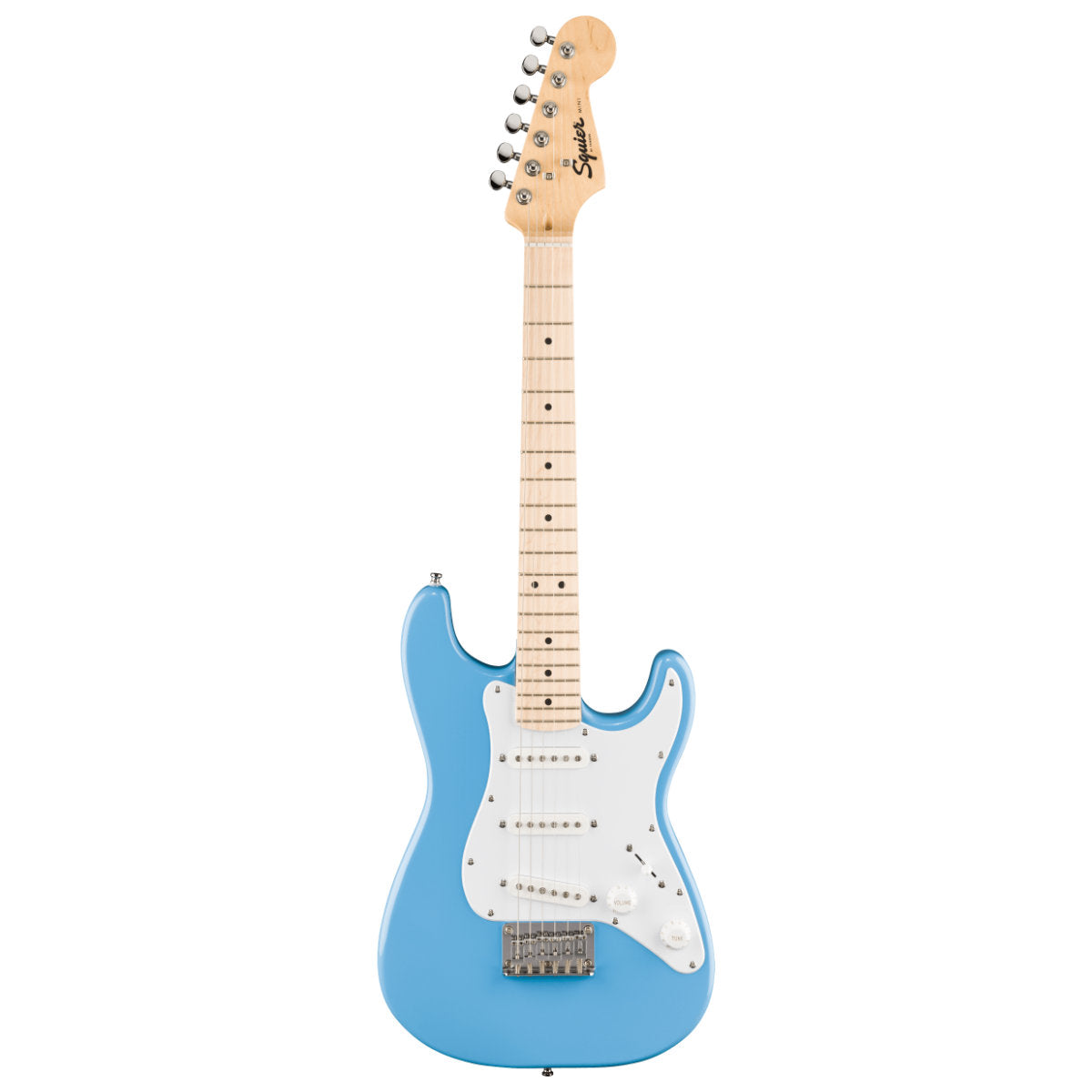 Squier Mini Stratocaster Electric Guitar - Maple Fingerboard - White Pickguard - California Blue