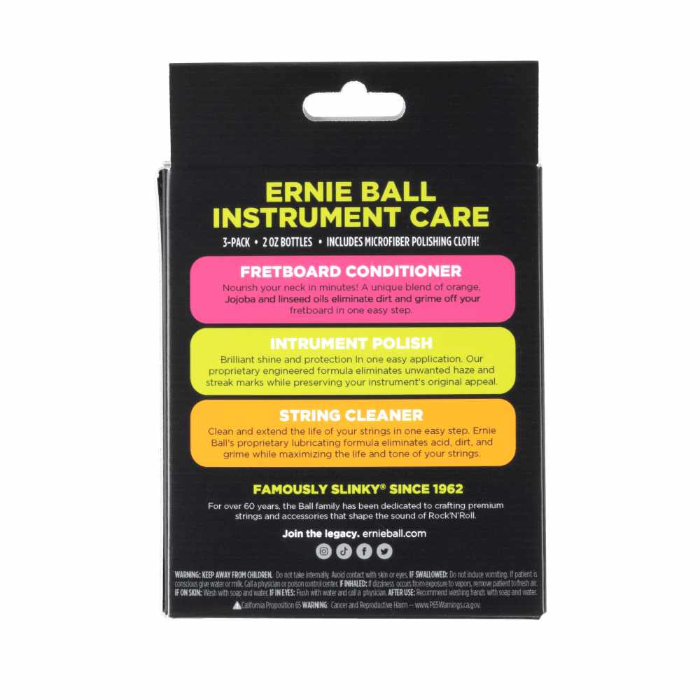 Ernie Ball Instrument Care 3-pack with Microfiber Polish Cloth