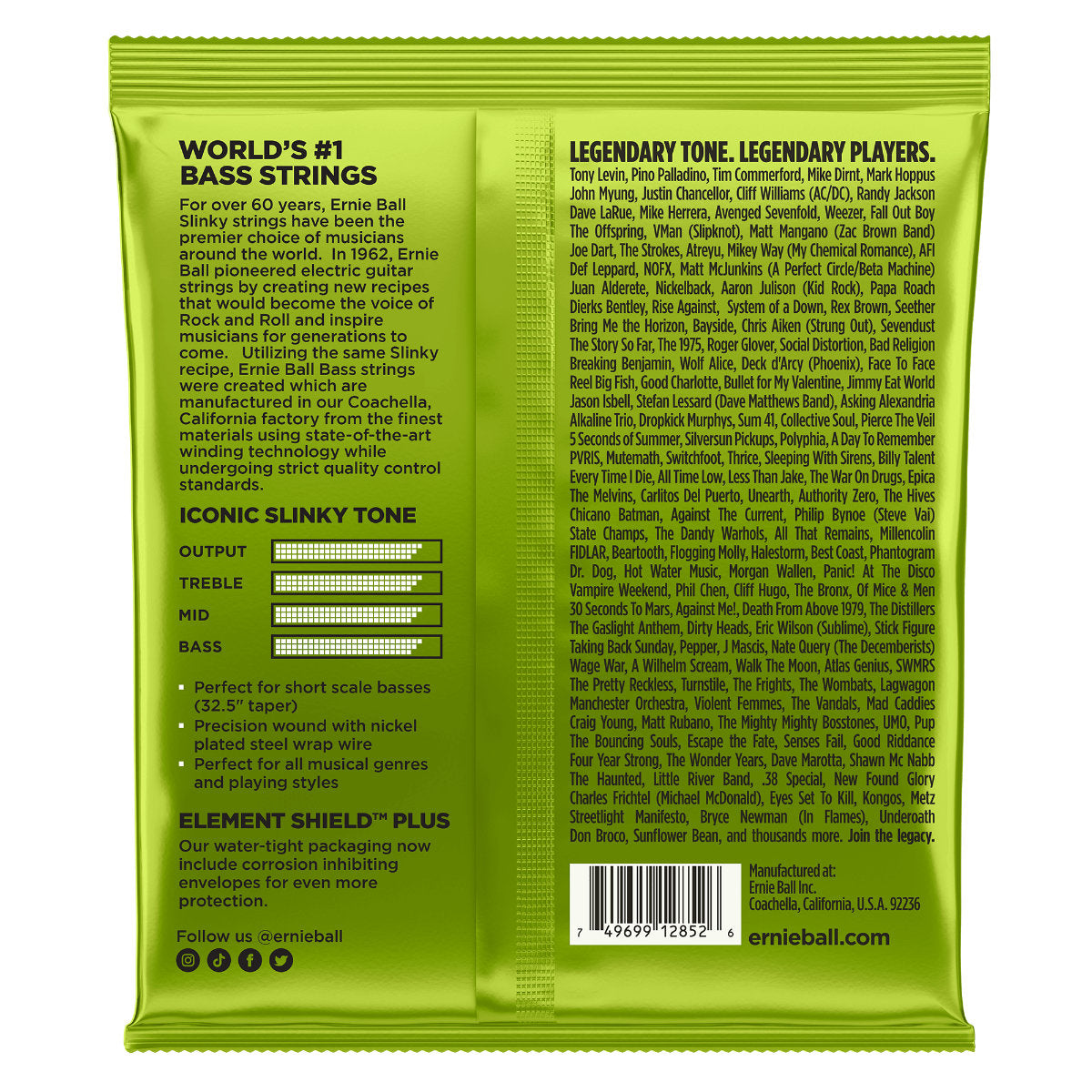 Ernie Ball Regular Slinky Nickel Wound Short Scale Electric Bass Strings - 45-105 Gauge