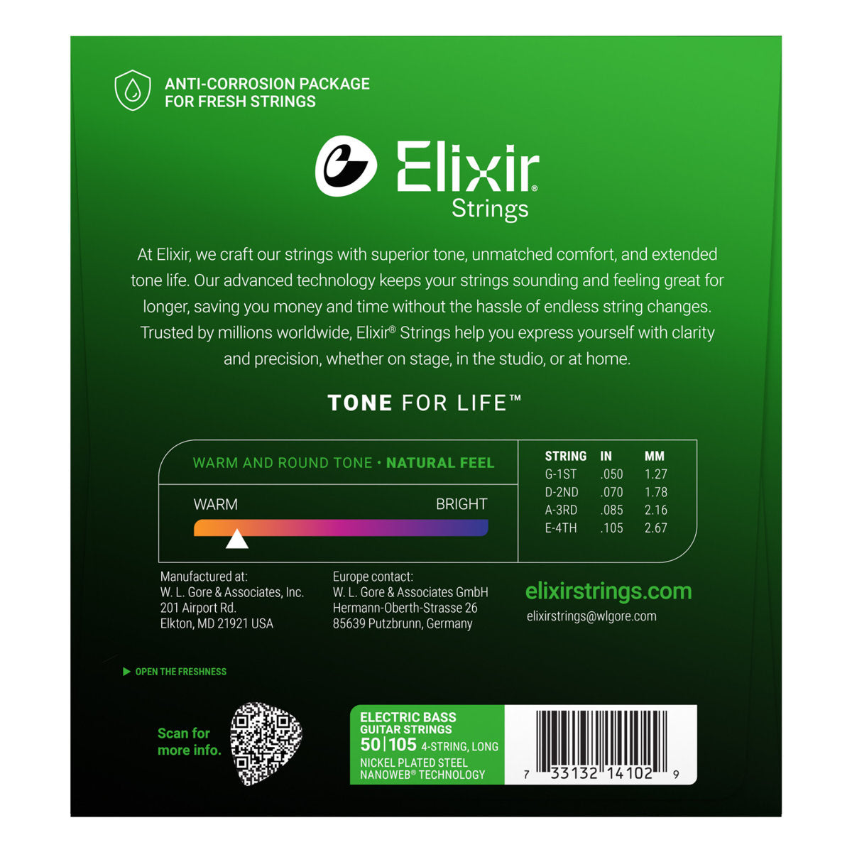 Elixir 14102 4-String Electric Bass Strings Nickel Plated Steel w/ Nanoweb Coating - 4-String - Medium 50-105 - Bananas at Large®