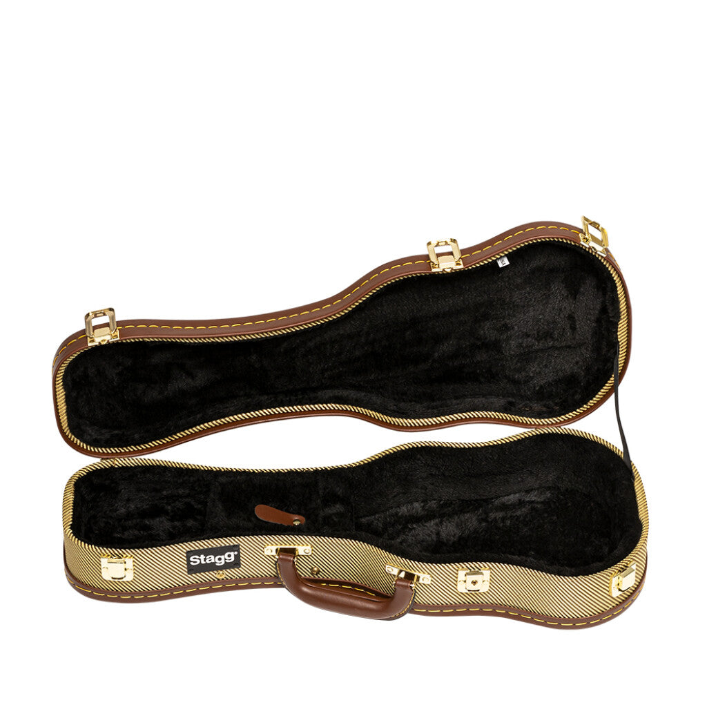 Stagg Vintage-Style Series Deluxe Hardshell Case for Soprano Ukulele - Gold Tweed