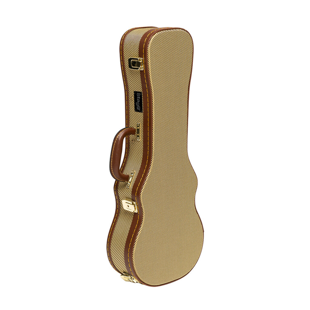 Stagg Vintage-Style Series Deluxe Hardshell Case for Concert Ukulele - Gold Tweed - Bananas at Large®