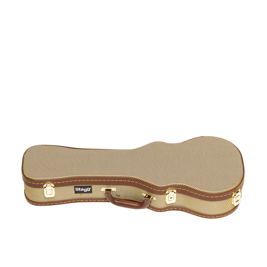 Stagg Vintage-Style Series Deluxe Hardshell Case for Concert Ukulele - Gold Tweed - Bananas at Large®