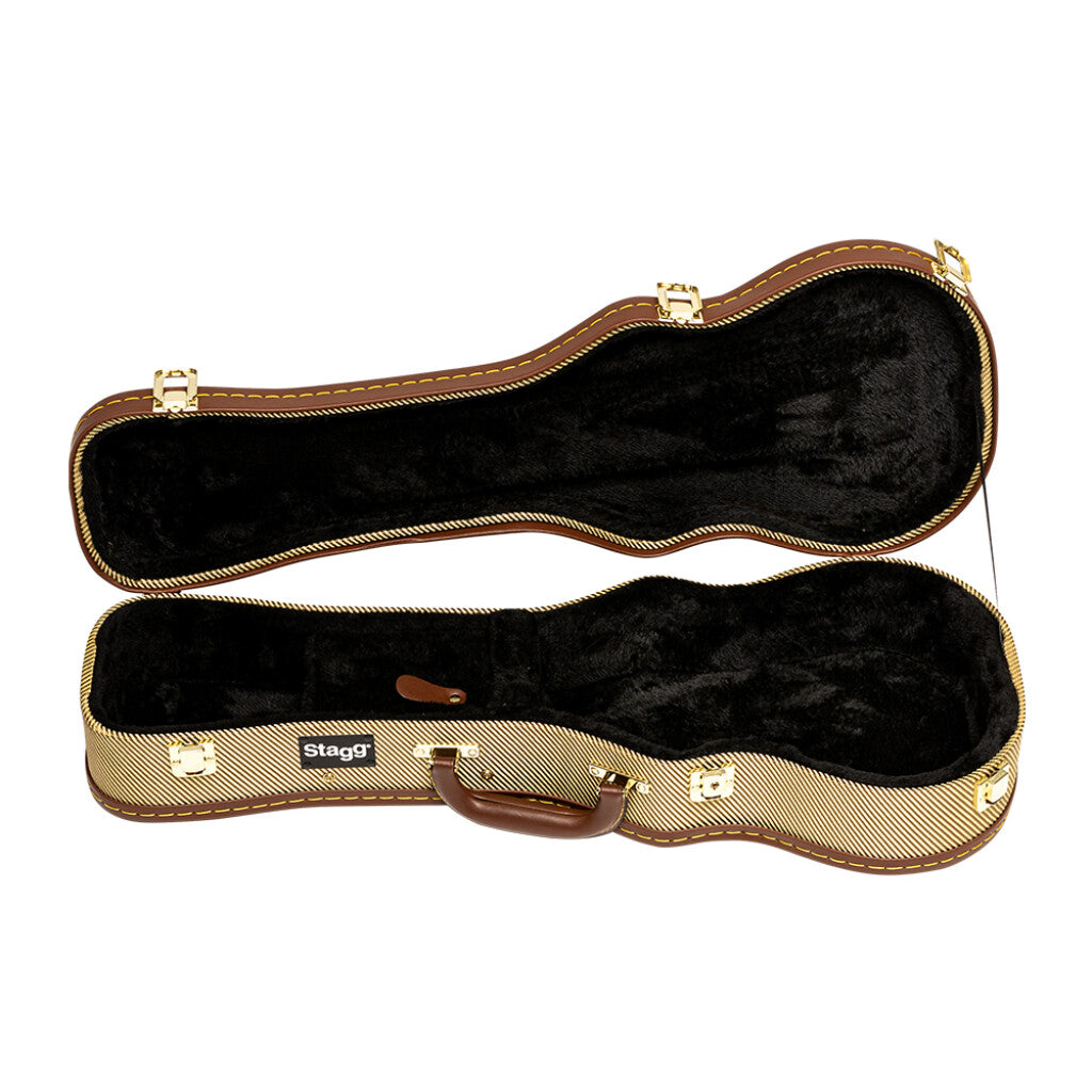 Stagg Vintage-Style Series Deluxe Hardshell Case for Concert Ukulele - Gold Tweed - Bananas at Large®