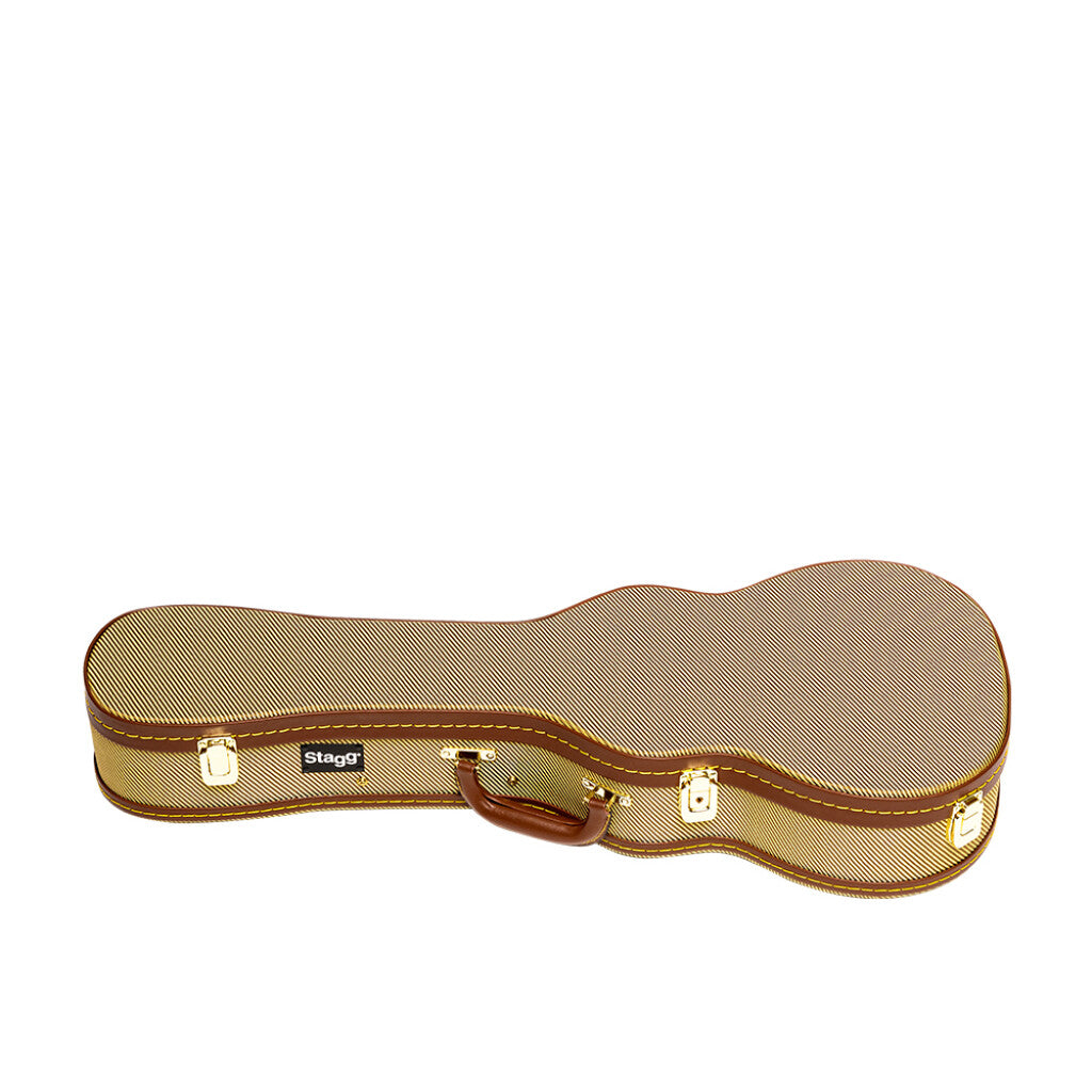 Stagg Vintage-Style Series Deluxe Hardshell Case for Tenor Ukulele - Gold Tweed
