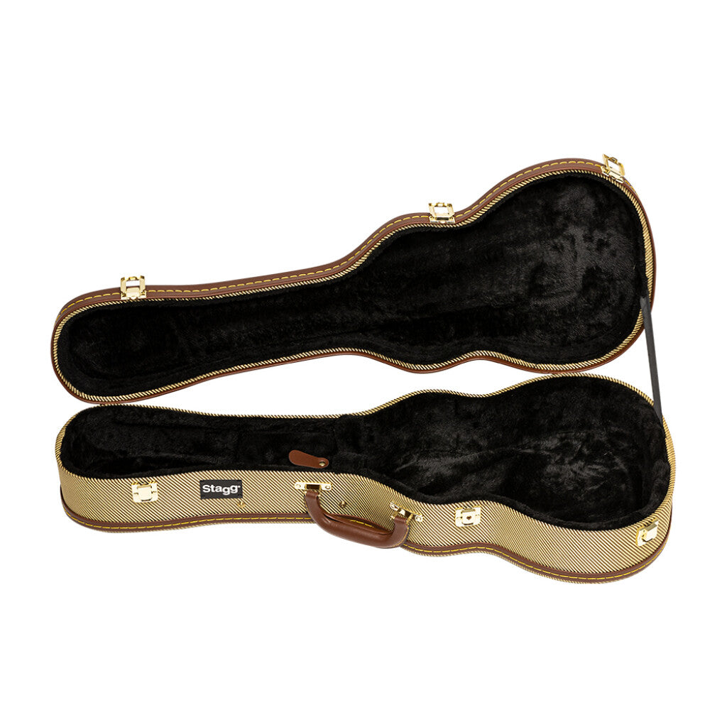 Stagg Vintage-Style Series Deluxe Hardshell Case for Tenor Ukulele - Gold Tweed