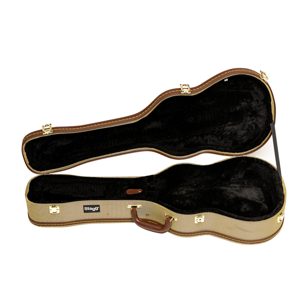 Stagg Vintage-Style Series Deluxe Hardshell Case for Baritone Ukulele - Gold Tweed