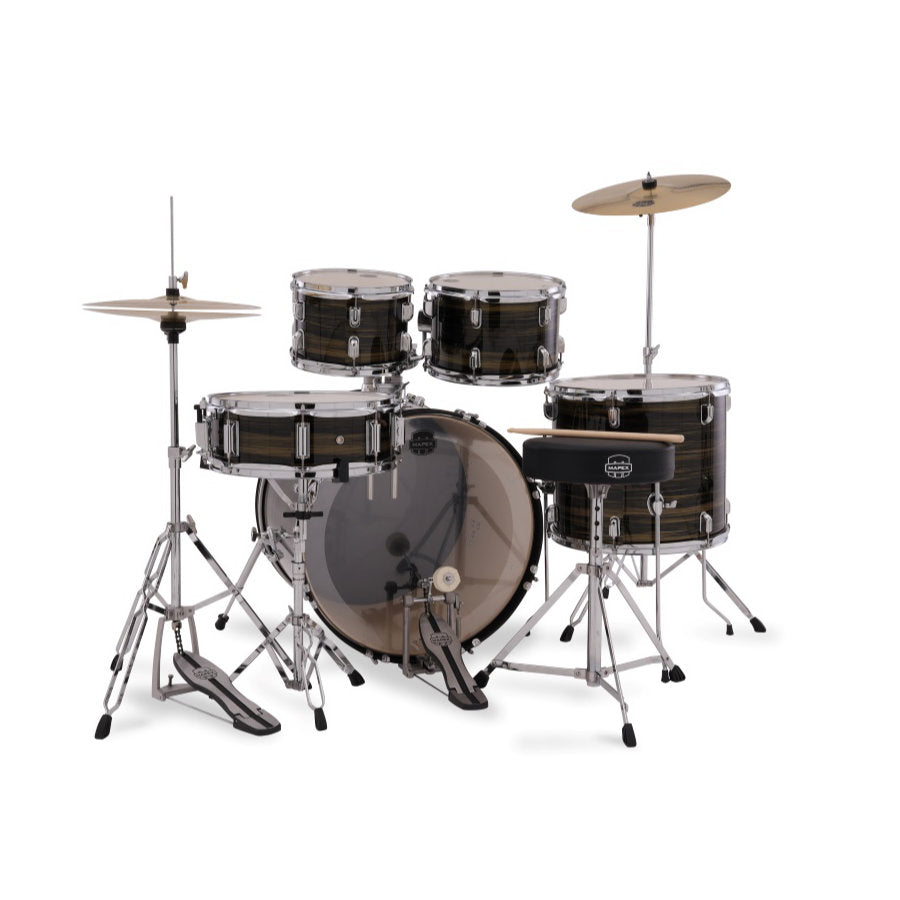 Mapex Comet 5 Piece Complete Drum Set - 22in BD - Ebony Yellow Grain - Bananas at Large®