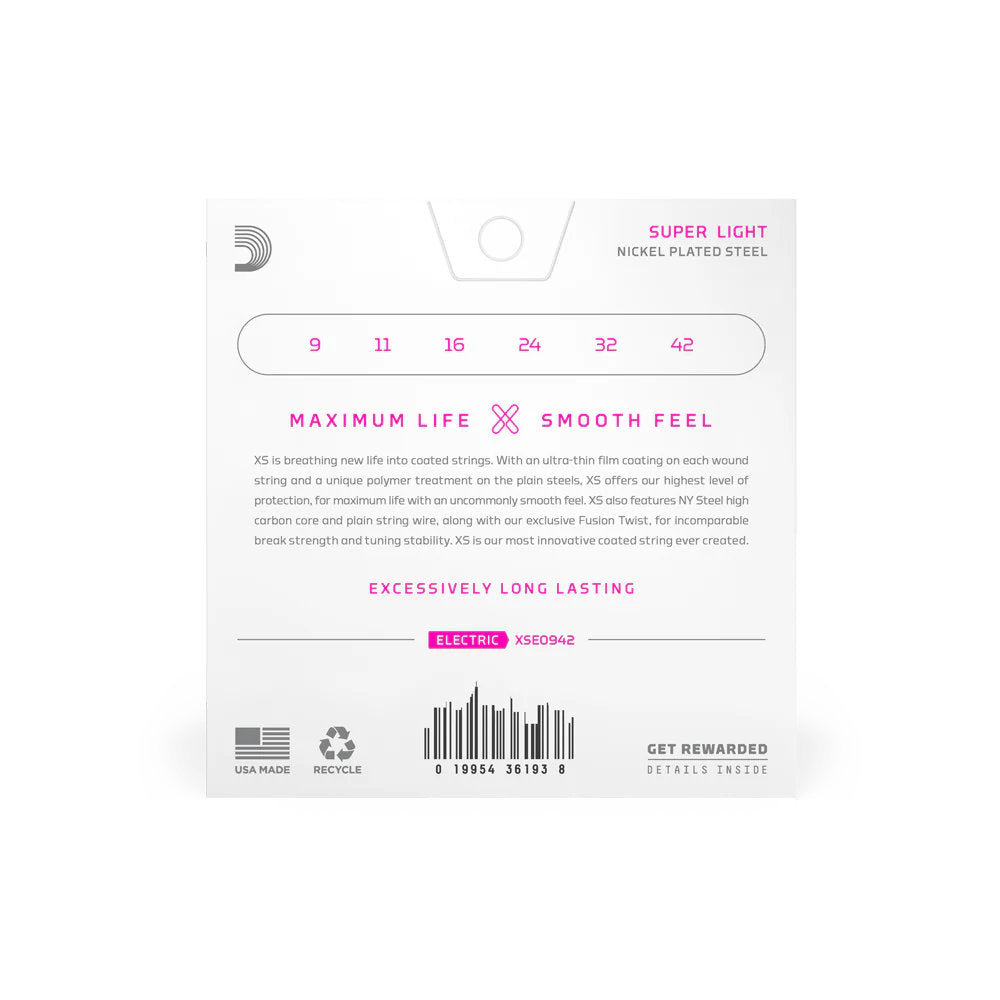 D’Addario XSE0942 XS Nickel Coated Electric Guitar Strings - 09-42 Super Light