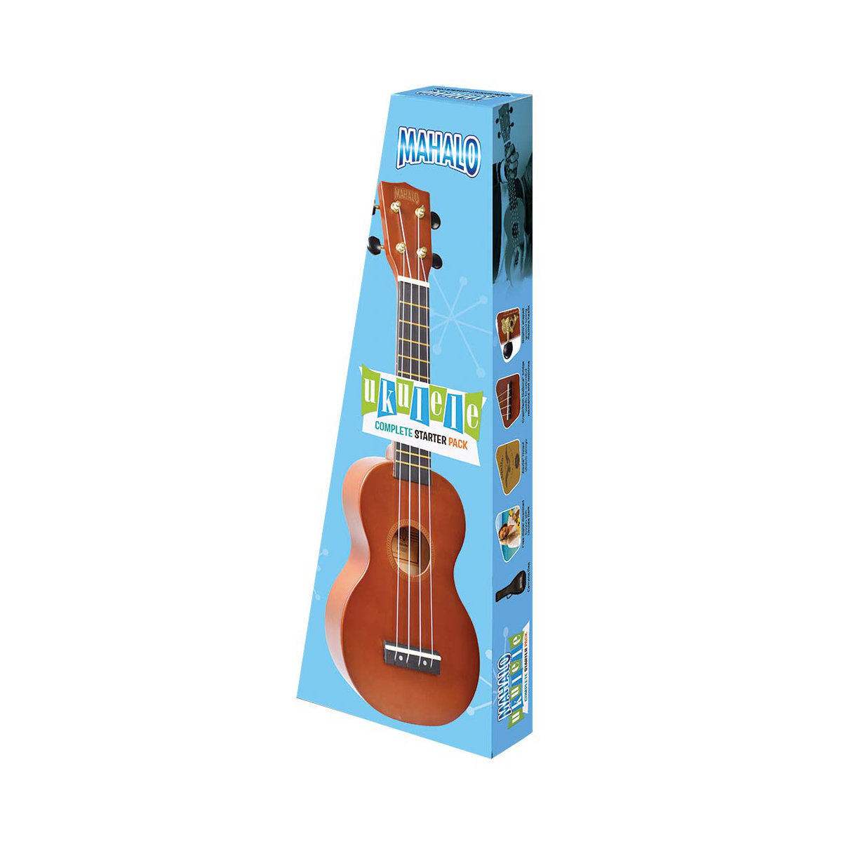 Mahalo MR1-TBR-PK Rainbow Soprano Ukulele Package - Trans Brown